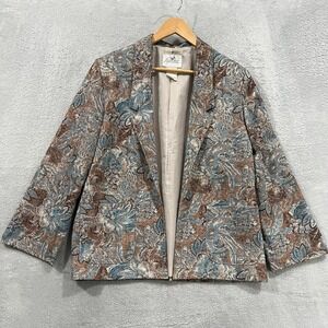 Vintage Pykettes Floral Blazer Jacket Womens 12 Open Front Silk Retro Colorful